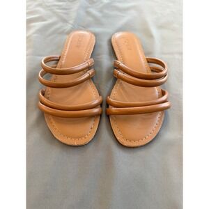 J. Crew Womens Tan Brown Multi Strap Padded Slide Sandals Flat Shoes Size 6